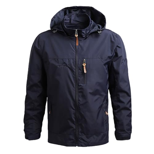 Herren Softshell Jacke Übergangsjacke Leichte Windbreaker Wasserabweisende Shell Abnehmbare Kapuze Outdoor Wandern Fahrrad Mantel (DE/NL/SE/PL, Alphanumerisch, XXL, Regular, Regular, Dunkelblau)