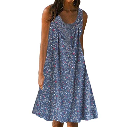lagerverkauf Kleider Damen Sommer Ärmellos Sommerkleid A-Linie Kleid Rundhals Blumen Tank Minikleid Loose Strandkleid Freizeitkleider Trägerkleid Damen Kleider Sommer elegant Boho maxikleid