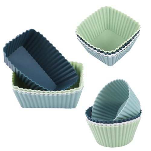 12 x Muffinform Silikonformen Muffin, BPA-Frei Silikon Muffinförmchen, Silikon Backformen, Wiederverwendbare Muffin Silikonform, Cupcake Förmchen Silikonform Muffins Backform, Rechteck/Kreis