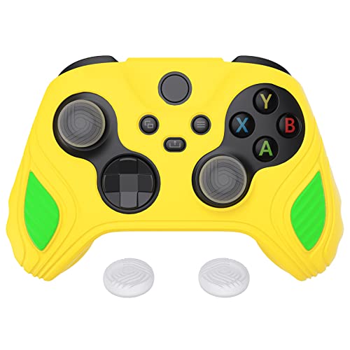 PlayVital Anti-Rutsche Silikonhülle für Xbox Series X/S Controller, Hülle Zweifarbige weiche Tasche Gummihülle Case für Xbox Core Controller mit Kappen(Legende Gelb&Grün)