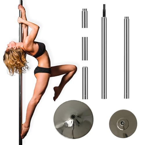 TRUTZHOLM Pole Dance Tanzstange Profi in schwarz oder chrom ca. 231-274 cm Ø 45 mm Static & Spinning ohne Bohren Fitness (silber)