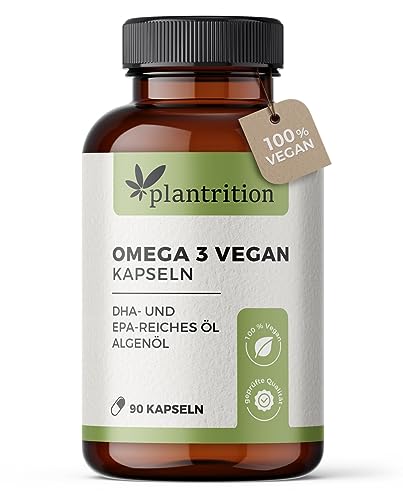 plantrition Premium Omega 3 Vegan hochdosiert I Algenöl 1500mg Omega 3 pro Tagesdosis - nachhaltige Kultivierung - reich an EPA & DHA - 90 Softgel Kapseln