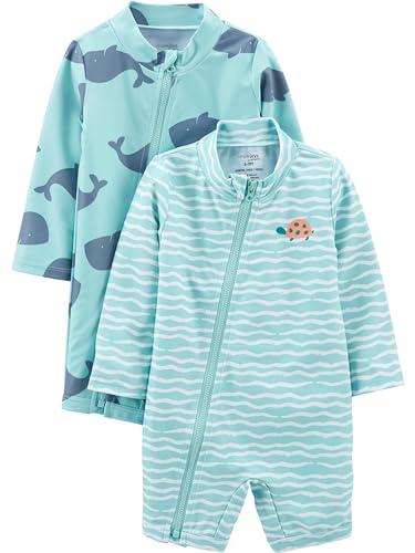 Simple Joys by Carter's Baby Jungen Assorted Rashguard-Set Einteiliger Badeanzug, Schildkröte/Wal, 12 Monate (2er Pack)