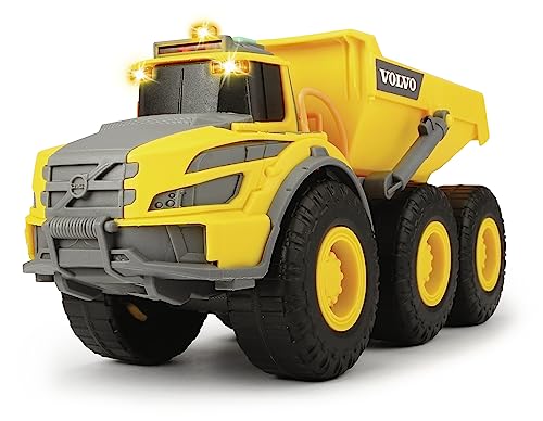 Dickie Toys 203723004 Volvo Knickgelenkter Dumper, Kipper, Muldenkipper, Kipplaster, Baufahrzeuge Kinder, Kabine & Ladefläche kippbar, Licht & Sound, inkl. Batterien, Länge 23 cm, gelb/grau