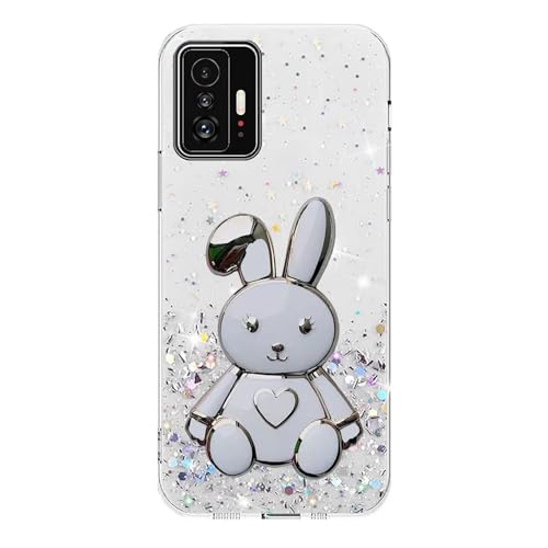 Rnrieyta Miagon Kaninchen Ständer Hülle Glitzer für Xiaomi 11T Pro/11T,Cute Dünn Crystal Schutzhülle Weiches Bling Transparent Case Bumper mit Herz Hase Halter Kickständer