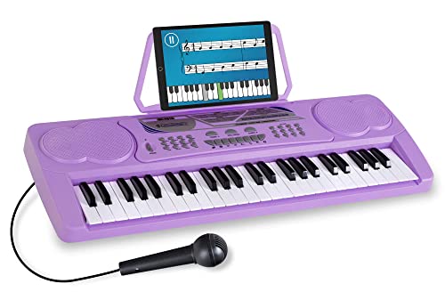 McGrey BK-4910VT Keyboard - Kinder Keyboard mit 49 Tasten - Einsteigerkeyboard mit 16 Sounds und 10 Rhythmen - Piano mit Lernfunktion, Mikrofon für Gesang und Notenständer - Lila