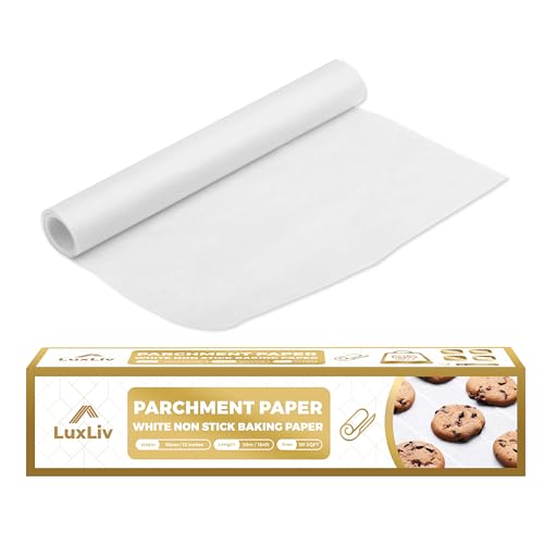 LuxLiv® 30 cm x 50 m Weiße Backpapierrolle für Backen, Sauerteigbrot-Backzubehör, Wachspapierrolle, Kochpapier – Extra Dick & Antihaft-Fettabweisend