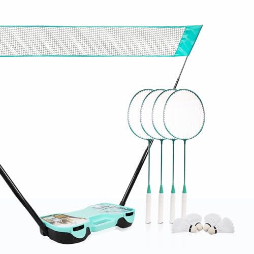 Enovi EasyGo Federball Set, Badminton Set mit 4 Badminton Schläger, Badminton Netz, 4 Federball, Tragbare Aufbewahrungsbox