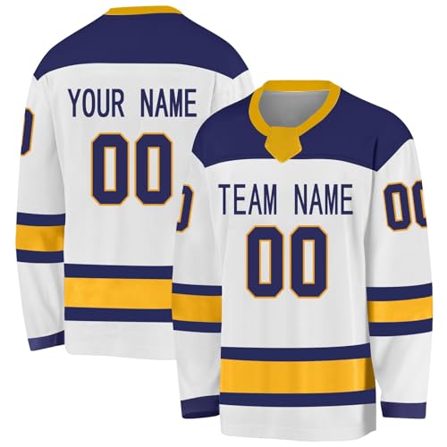 BOSSETY Personalisiertes Eishockey Trikot, Kinder/Erwachsene Eishockey Trikot, Personalisieren Sie es mit Ihrem Namen/Team/Ihrer Nummer, Komplette Größen und Farben (Blau und Weiß)