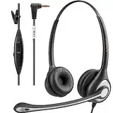 Wantek 2,5mm Klinke Headset Telefon mit Mikrofon Noise Cancelling & Lautstärkeregler, Schnurlos Festnetztelefon Kopfhörer für Gigaset Cisco Polycom DECT Telefone (Schwarz-Dual)