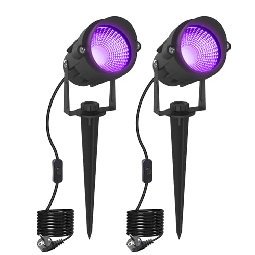 NATPOW UV Schwarzlichtlampe, Schwarzlicht Strahler mit Stecker Außen innen, Fluoreszenz Ultraviolett Strahler Blacklight Partylicht für Halloween Aquarium Bar Disco(2 Stücke)