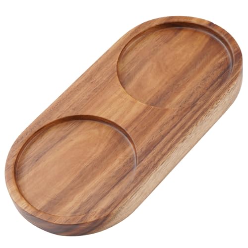 Salz und Pfeffermühlentablett,Tablett Aus Akazienholz Kann als Kerzentablett Untersetzer Gewürzflaschenhalter und Mehr Verwendet Werden,Holz,Braun,Innendurchmesser 6,3 cm,14,3 x 7 x 1,5 cm