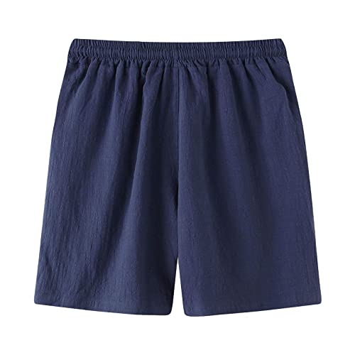 Herren Tether-Farbshorts Baumwolle solide Hosen schlank Leinen Herren Hosen Maler Kurze Hosen Für Männer (Navy, XL)