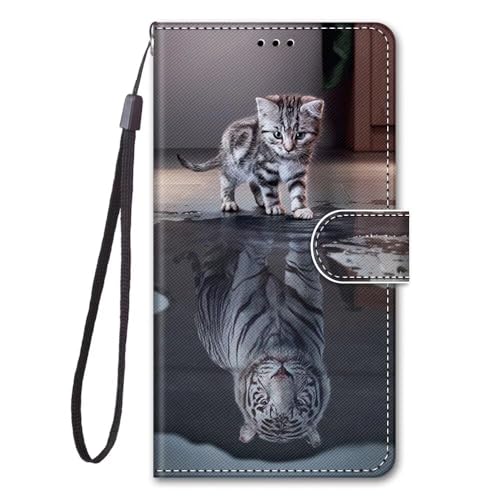 Miagon Flip PU Leder Schutzhülle für Xiaomi Redmi Note 13 Pro 5G,Bunt Muster Hülle Brieftasche Case Cover Ständer mit Kartenfächer Trageschlaufe,Katze Tiger