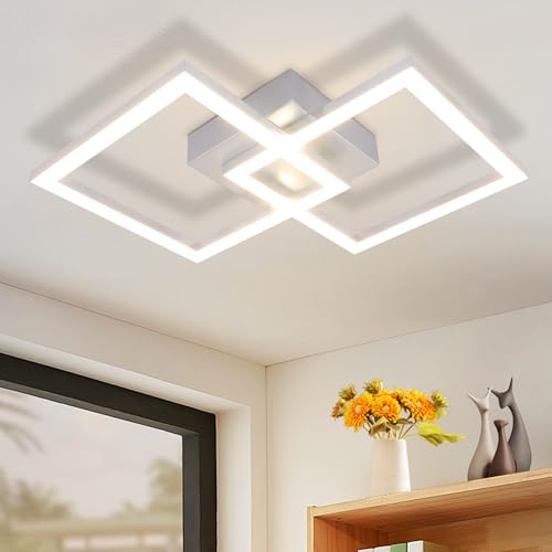 ZMH LED Deckenlampe Deckenleuchte Flur - Flurlampe Modern Design 47CM Schlafzimmerlampe 3000K Warmweißes Metall Silber 24W Quadratische Deckebeleuchtung für Schlafzimmer Wohnzimmer Küche Büro