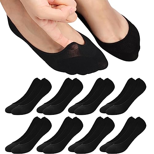 ILovDaisy 8 Paar Füßlinge Ballerina Socken Damen Atmungsaktiv Füsslinge, Unsichtbare Sneaker Socken No Show Rutschfeste Socken mit Siliconpad Kurze Socken Halbsocken Schwarz 39-42