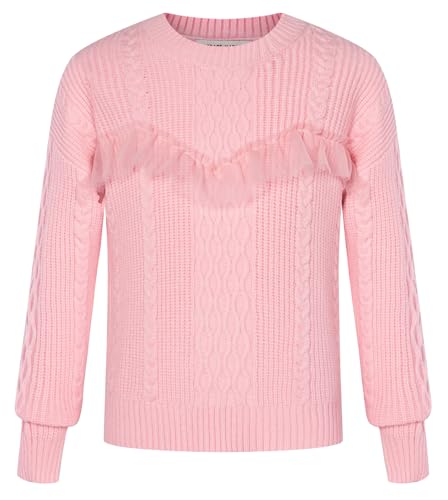 GRACE KARIN Mädchen Winter Pullover Langarm Rundhals Sweatshirts Lässiger Herbst Strickpullover Sweater Oberteile Leder Rosa 8 Jahre