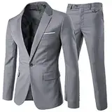 Allthemen Herrenanzug 2 Teilig Slim Fit Anzüge Business Hochzeitanzug Männer Hellgrau L