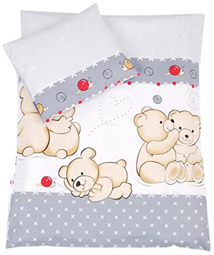 BABYLUX 2 tlg. Set Bezug für Kinderwagen Stubenwagen oder Wiege Garnitur Bettwäsche Kissen Decke 60 x 78 cm (61. Teddybären Grau)