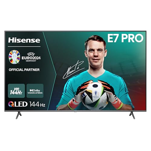 Hisense 55E7NQ Pro 139 cm (55 Zoll) Fernseher, 4K UHD, QLED, Smart TV, Total HDR, Dolby Vision IQ Atmos, 144Hz (VRR), HDMI 2.1, Game Mode PRO, Triple Tuner, Alexa Built-In, Dunkelgrau, [2024]