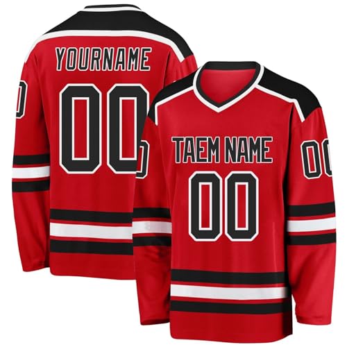 Personalisiertes Hockey-Trikot, gestalten Sie Ihr Hockey-Trikot mit Ihrem Namen/Team/Nummer, Rot 2, One size