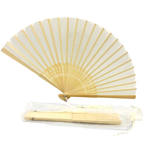 FANSOF.FANS Handfächer aus Stoff faltbar mit Quaste Bambusrippen der Güteklasse A, für Frauen und Mädchen, Sommerparty, Event, Gastgeschenk, Geburtstag, Hochzeit, Souvenir, Geschenk (Elfenbeinbeige)