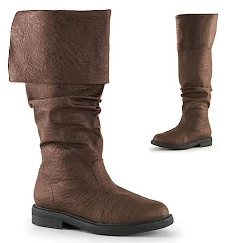 Cos Renaissance Stiefel übergroße Stiefel, Western Ritterstiefel, Mittelalterliche Piratenstiefel, Flache Jazz-stiefel Für Männer Und Frauen Zum Überziehen Bis Zur Mitte Der Wade(43, Brown)