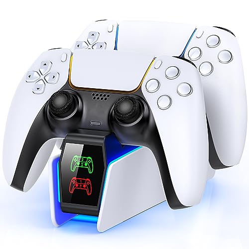 HELLCOOL PS5 Controller Ladestation, PS5 Ladestation für Dualsense Wireless/Edge Controller, Ladestation für Playstation 5 Controller, Ladestation PS5 Zubehör mit 2-3 Std Schnelllade/Cooles RGB Licht