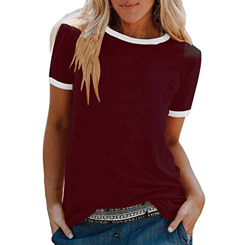 Rumity Sommer Damen T-Shirt Kurzarm Casual V-Ausschnitt Lose Shirt Baumwolle Bluse Tops Bedrucktes Damen T-Shirt Damen Shirt Baumwolle Damen T-Shirt Elegant Damen Tshirt Baumwolle Weit Geschnitten