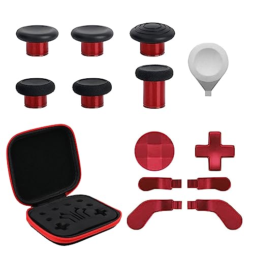 13 in 1 Metal Thumbsticks for Xbox Elite Controller Series 2 Zubeh?r, Replacement Magnetic Buttons Kit Includes 6 Metal Plating Joysticks, 4 Paddles, 2 D-Pads, 1 Adjustment Tool (Plating Red)