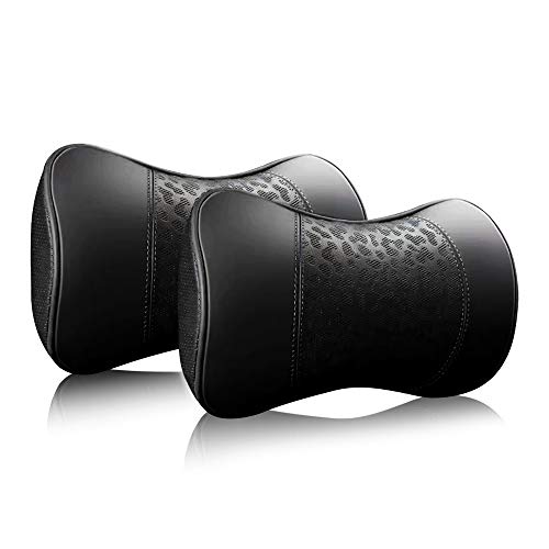 Carodi Auto Leder Nackenkissen, Nackenstütze Kissen, 100% Memory Foam Cervical Support, Komfortable Reise Auto Sitze und Home Office weiche Kissen, schwarz ein Set (2 Stück) (schwarz)