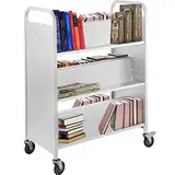 VEVOR Bücherwagen, 90kg Bibliothekswagen, 125x90x48cm rollender Bücherwagen, doppelseitige, W-förmige, geneigte Regale mit feststellbaren ca. 10cm Rädern, für Heimregale, Büro und Schulbücherwagen Wei