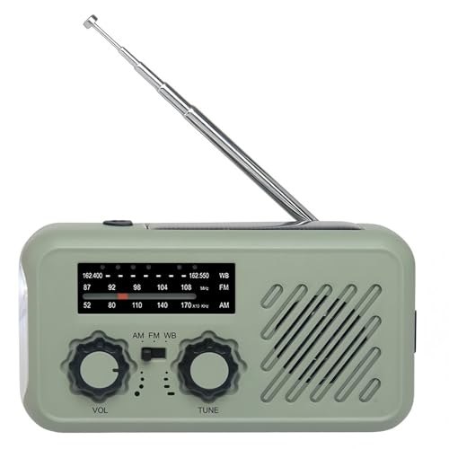 Risegun Solar Radio, Notfallradio Tragbar Kurbelradio AM/FM Radio mit 2000mAh Akku, LED Taschenlampe & Leseleuchte, USB Handy-Lader, SOS Alarm für Camping Outdoor