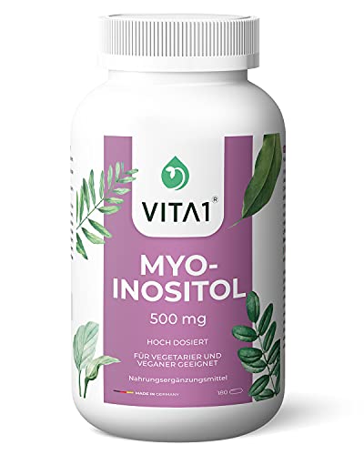 Myo-Inositol 500mg • 180 Kapseln (3 Monate Vorrat) • Myo-Inositol-Kapseln von Vita1® sind besonders für Veganer und Vegetarier
