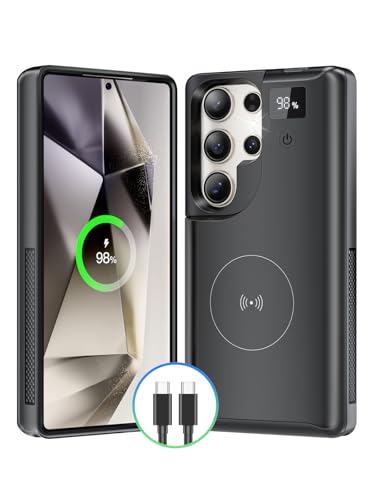 NEWDERY für Samsung Galaxy S25 Ultra Akkuhülle 6,9", 10000mAh tragbare Powerbank mit LED-Anzeige, kabelloses Qi-Ladegerät und 20 W USB-C-Schnellladung, Sync-Data unterstützt, Schwarz