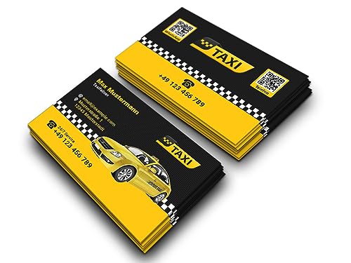 Premium Taxi-Visitenkarten personalisiert (85x55mm), Premium Papier, hochwertiger Druck, hohe Qualität, selbst gestalten für Taxiunternehmen, Mietwagen-Service, Minicar & Fahrer (Horizontal)