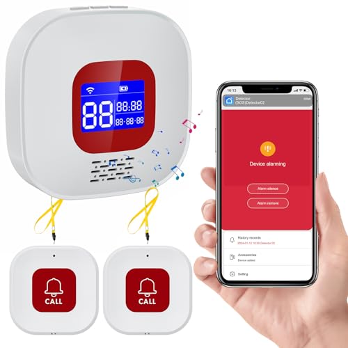 eMylo Senioren Notruf, Hausnotruf, Notrufknopf für Senioren, WiFi Senioren Notruf Empfänger*1+Ruftaste*2, Kompatibel mit Tuya Smart/Smart Life/Alexa (Unterstützt Wi-Fi 2.4GHz)