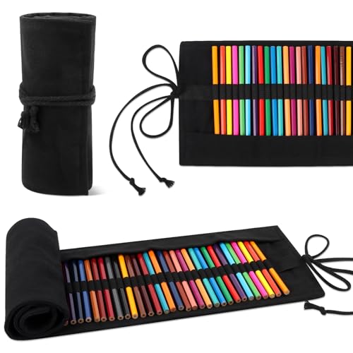 KILDOWS 72 Löcher Leinwand Bleistift Wrap, Leinwand Pencil Wrap, Große Kapazität Federmäppchen, Pinsel Canvas Pinseltasche Waschbar, leinwand Stifterolle Tragbar Tasche, für Künstler, Reisen, Schule