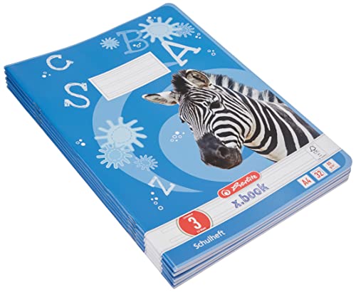 Herlitz 10767283 Heft A4 Lineatur 03, 32 Blatt: Motiv: Zebra, FSC Mix, 5 Stück