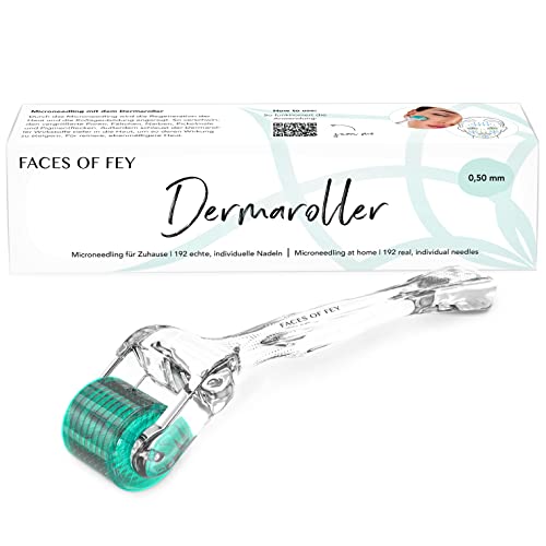 Dermaroller FACES OF FEY - 192 ECHTE NADELN- professionelles Microneedling für zuhause - Nadelroller 0,5 mm für Gesicht & Körper - Straffung & Modellierung