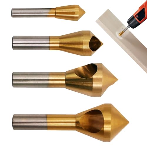 Fasenentgratungswerkzeug, Senker-Fasenwerkzeug, 4X Entgratungswerkzeuge für externe Fasen, Werkzeuge zum Entfernen von Graten, 90-Grad-Senker-Bits für Sperrholz, Acryl, PVC und Metall