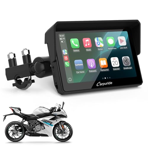 Carpuride W502 Motorrad-Carplay und Android Auto, IP67 Wasserdichtes Tragbares Autoradio, 5-Zoll-IPS-Touchscreen, Navigation/Siri für Motorräder