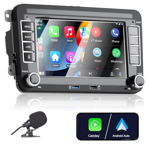 Apple Carplay Autoradio für VW Golf 5 6 Polo T5 Tiguan Skoda Passat Jetta Caddy B6 B7 Touran Android Auto, 7 Zoll Touchscreen Radio mit Bluetooth/FM/AM/USB/RDS/Fahrzeugbild rückwärts