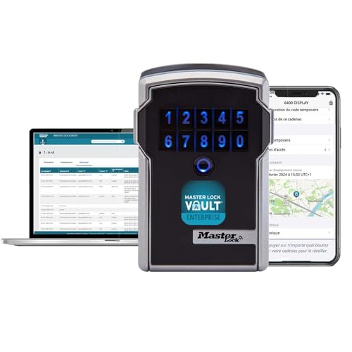 Master Lock Smart Connected Schlüsseltresor zur Wandmontage, Bluetooth oder Kombination, mittel 83 x 127 x 59 mm, Outdoor, für Profis, Schwarz und Grau