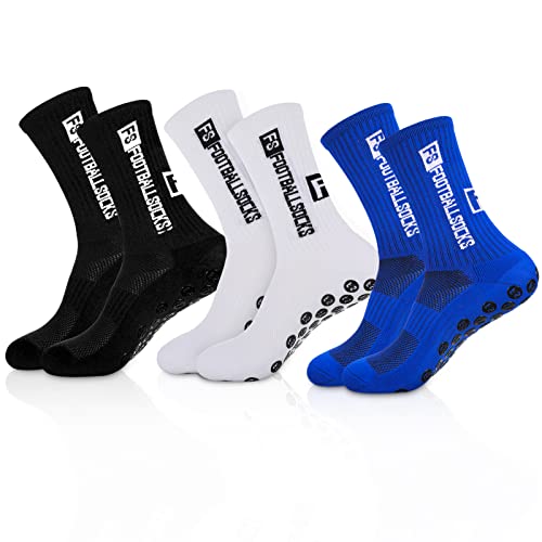 Xinstroe 3 Paare Sportsocken Fußball Herren, Anti Rutsch Grip Fußball Socken 38-46 Rutschfeste Sportsocken für Fussball Basketball Laufen Radfahren Marathon