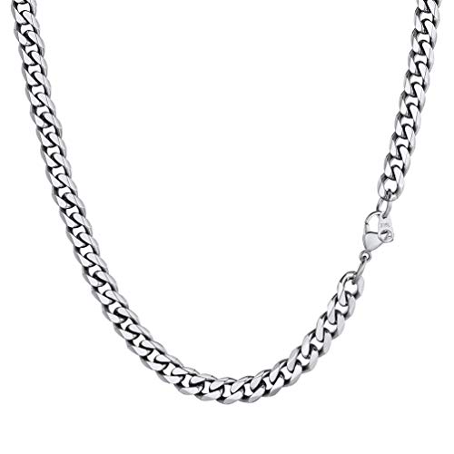 PROSTEEL Herren Kette Collier Edelstahl 46cm/18 in. Panzerkette Halskette 6mm breit kubanische Gliederkette Hip Hop Link Chain Necklace Modeschmuck Accessoire für Männer Frauen