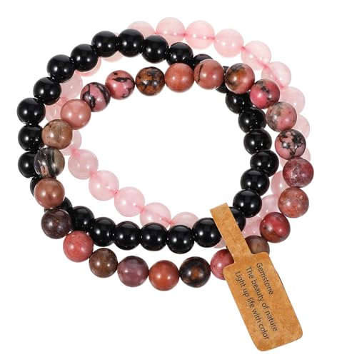 Mabor Naturstein Perlenarmband Damen, 3 Stück 8mm Heilsteine Armband Perlen Unisex Edelstein Armband Damen Perlenarmbänder Elastische Yoga Armbänder Anti Belastungen Armbänder für Freundin Schwester