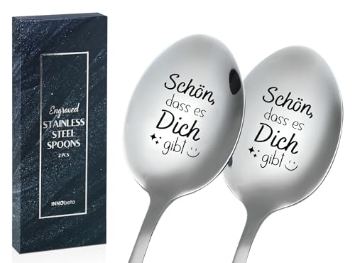 INNObeta Schön dass es dich gibt geschenke, Ich Liebe Dich Löffel, 2 Stücke Eislöffel mit Gravur, Gestaltung Edelstahl