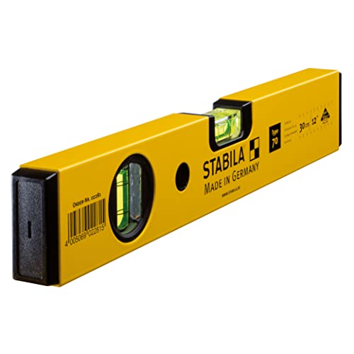 STABILA Wasserwaage Type 70, 30 cm, leichtes Alu-Profil, 1 Horizontal-Libelle, 1 Vertikal-Libelle, Made in Germany