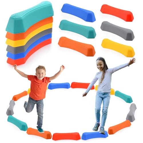 dashfor 12 Pcs Balanciersteine für Kinder, Stapelsteine Kinder Balanciersteine Anti-Rutsch Hindernis Parcours Kinder, Stapelbar Balance Blöcke für Kinder Indoor Outdoor Spielzeug